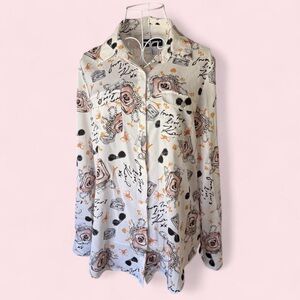 Karl Lagerfeld Cream Blouse with Pink & Black Paris Print